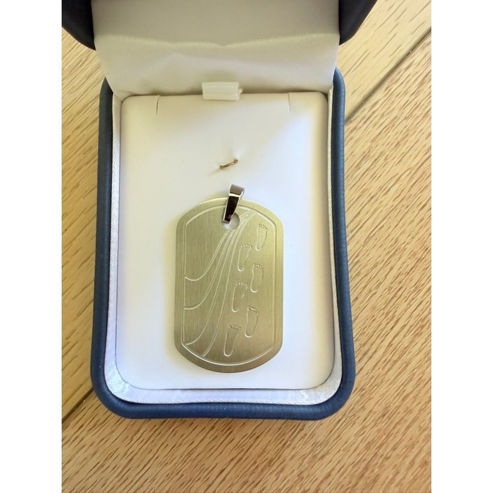 Continental Diamond Stainless Steel Footprints in the Sand Dog Tag Pendant